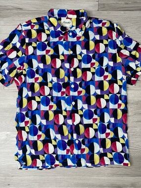 Geometric Button Down Shirt L Retro 90’s Casual Contemporary Maximalist Beach